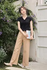 Quần jean nữ ống suông màu nâu