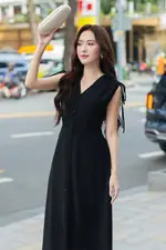 Đầm voan đen dáng xòe phối nơ