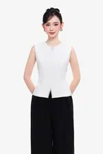 Áo gile nữ màu trắng viền ren