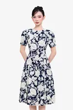 Đầm hoa dáng xòe chữ A viền trắng