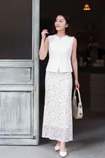 Áo gile nữ màu trắng viền ren