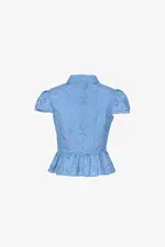 Áo kiểu peplum xô thêu cổ sơ mi viền ren
