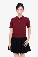 Áo len dệt kim cổ polo màu đỏ