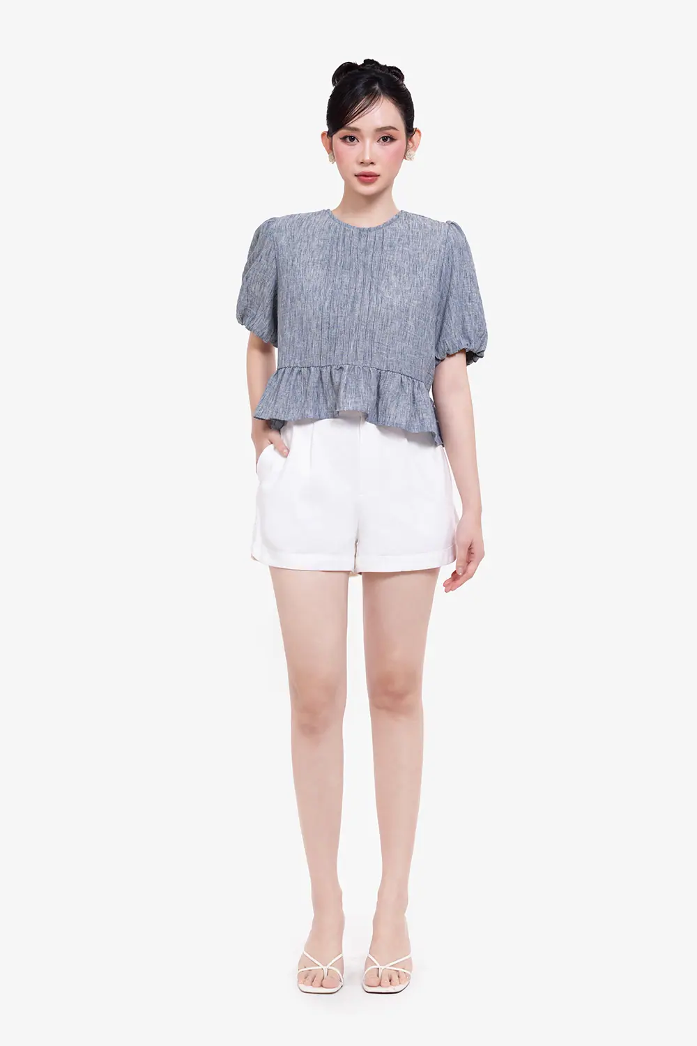 Áo babydoll denim tay phồng