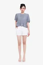Áo babydoll denim tay phồng