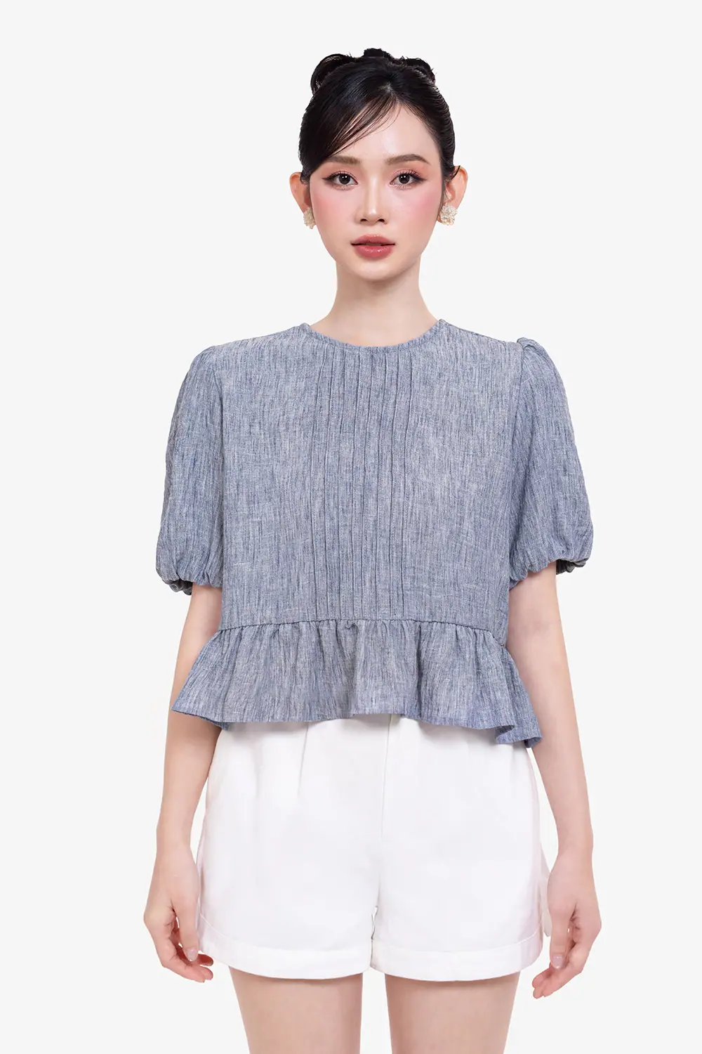 Áo babydoll denim tay phồng