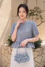 Áo babydoll denim tay phồng