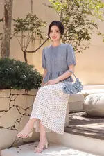 Áo babydoll denim tay phồng
