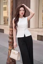 Áo gile nữ màu trắng viền ren