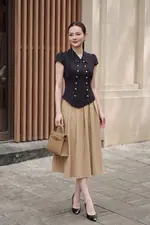 Áo kiểu nữ kẻ sọc phối nút