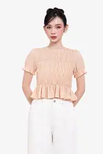 Áo kiểu linen peplum nhún chun tay phồng