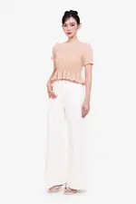 Áo kiểu linen peplum nhún chun tay phồng