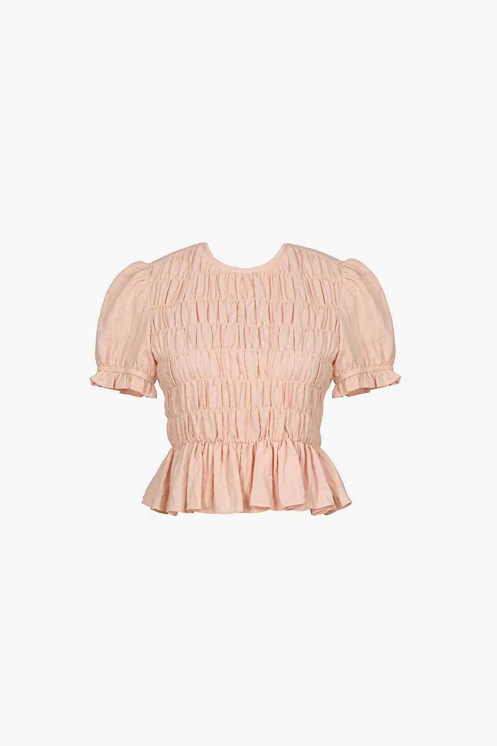 Áo kiểu linen peplum nhún chun tay phồng
