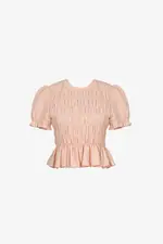 Áo kiểu linen peplum nhún chun tay phồng