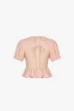 Áo kiểu linen peplum nhún chun tay phồng
