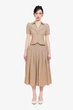 Áo kiểu linen cổ sơ mi phối đăng ten