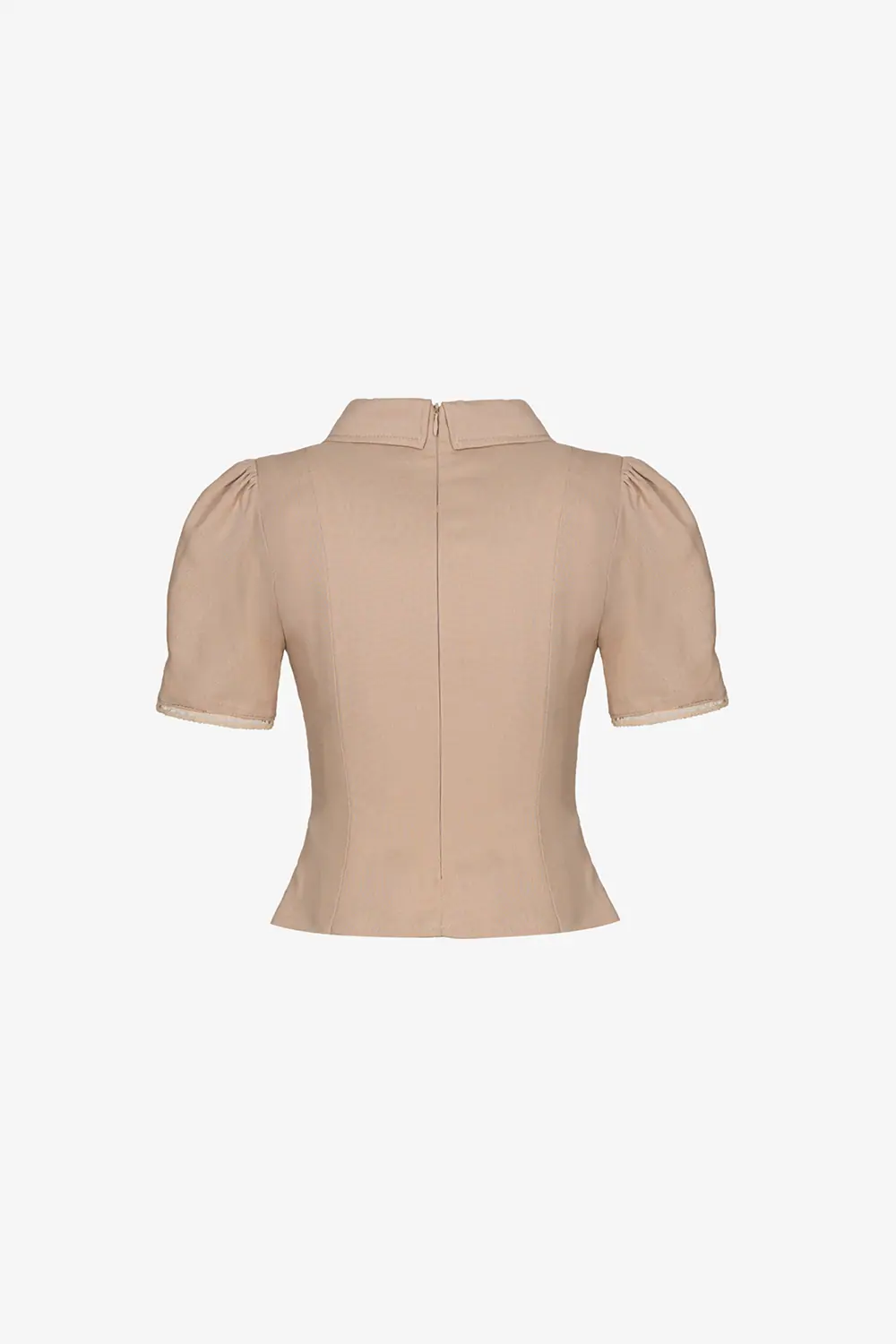 Áo kiểu linen cổ sơ mi phối đăng ten