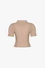 Áo kiểu linen cổ sơ mi phối đăng ten