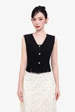 Áo kiểu nữ gile màu đen dáng ngắn