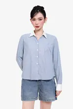Áo sơ mi kẻ sọc xanh phối trắng