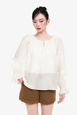 Áo kiểu tơ ngọc trai dáng suông dài tay