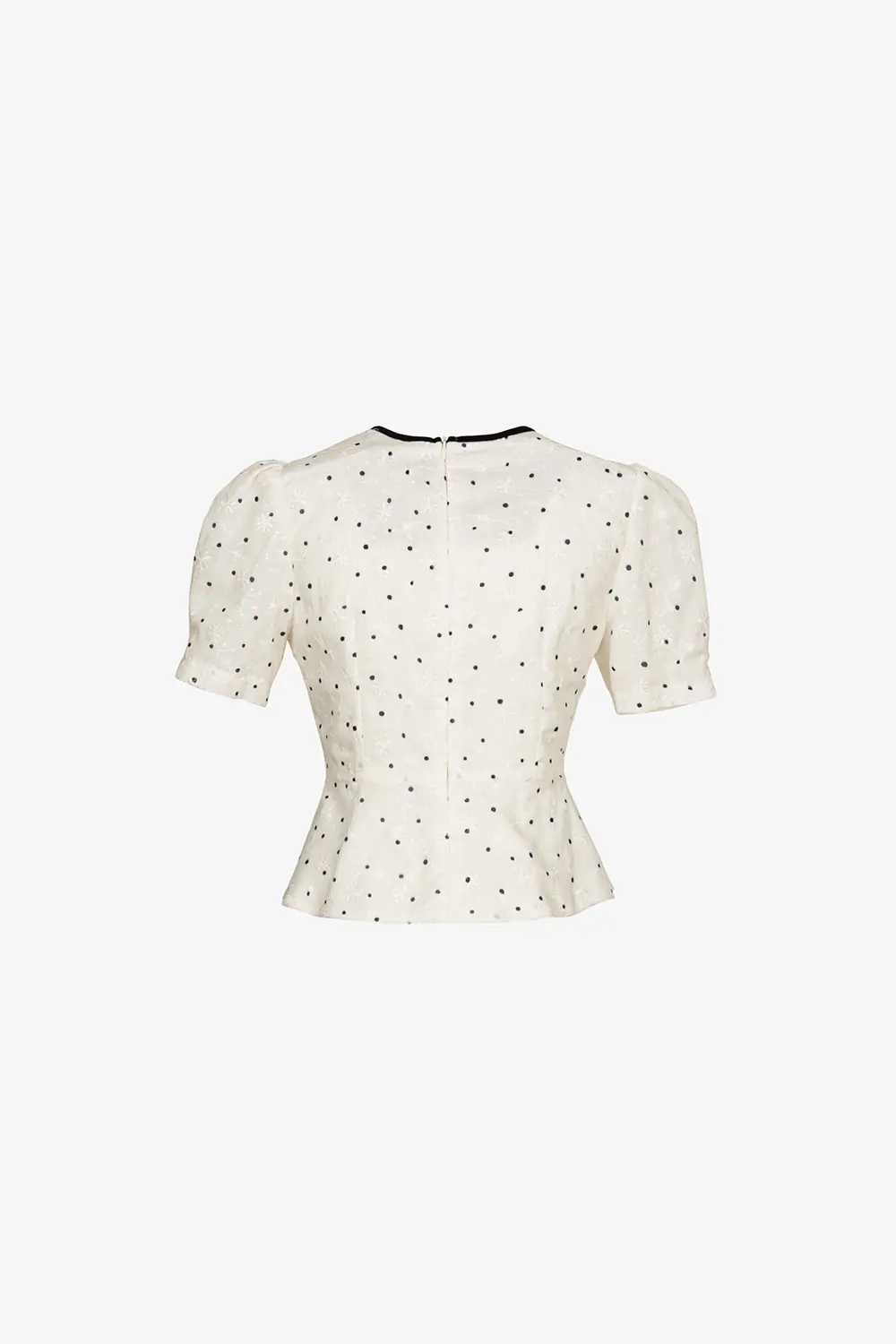 Áo kiểu cotton lụa chấm bi phối nơ