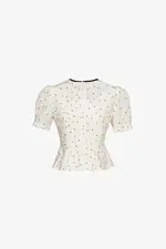 Áo kiểu cotton lụa chấm bi phối nơ