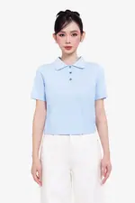 Áo polo len dệt kim màu xanh