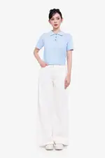 Áo polo len dệt kim màu xanh