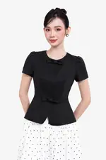 Áo peplum công sở nữ cổ tròn đính nơ