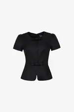 Áo peplum công sở nữ cổ tròn đính nơ