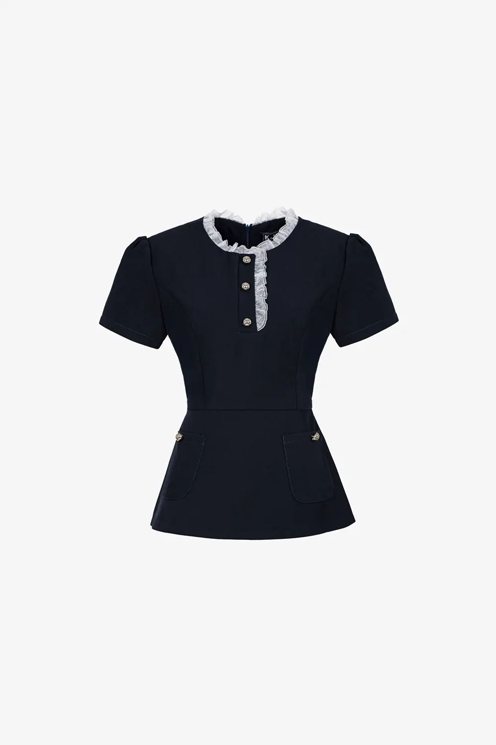 Áo peplum công sở cổ ren phối nút