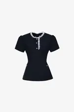 Áo peplum công sở cổ ren phối nút