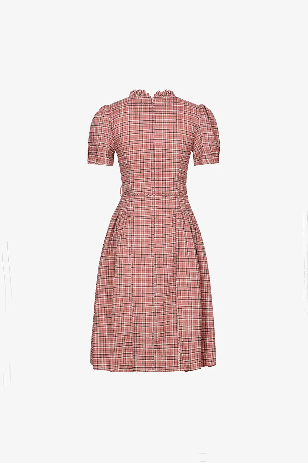 Đầm caro vintage dáng xòe cổ viền bèo