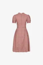 Đầm caro vintage dáng xòe cổ viền bèo