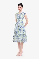 Đầm họa tiết hoa dáng xòe tầng