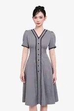 Đầm xòe chấm bi viền đăng ten