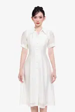 Đầm sơ mi công sở dáng xòe phối ren