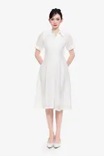 Đầm sơ mi công sở dáng xòe phối ren