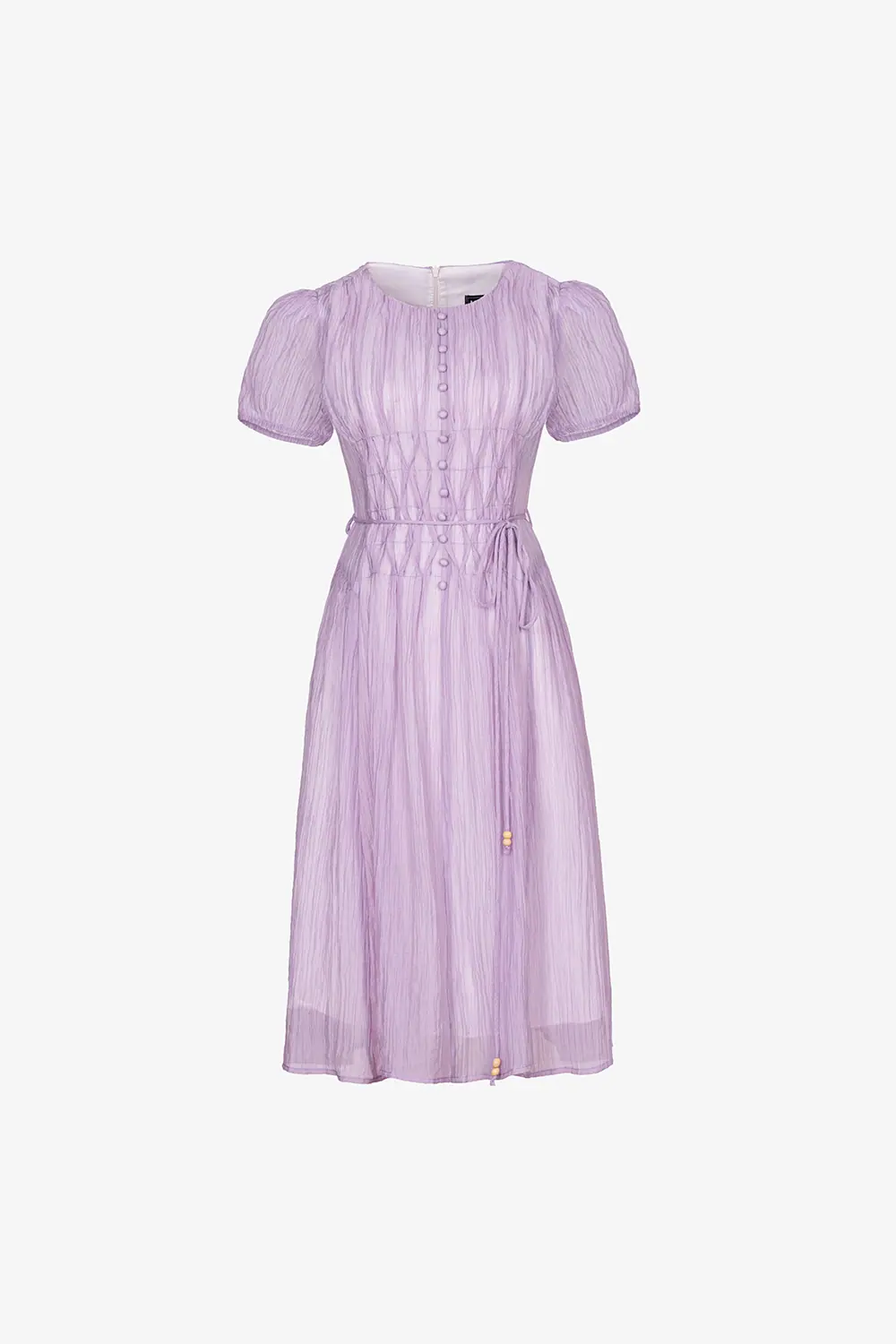 Đầm xòe tơ dập nhún màu tím pastel