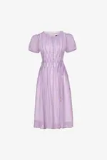 Đầm xòe tơ dập nhún màu tím pastel