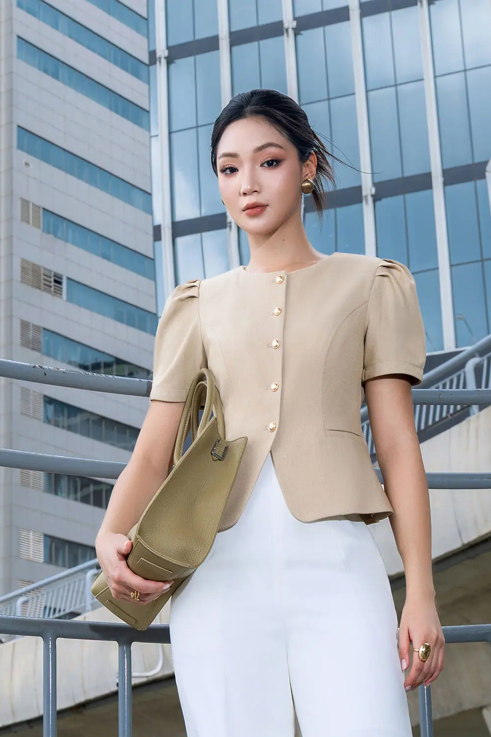 Áo kiểu công sở nữ màu be ASM35-02