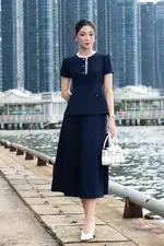 Áo peplum công sở cổ ren phối nút
