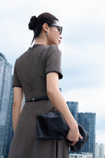 Đầm xòe công sở phối ren kèm dây nịt