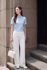Áo polo len dệt kim màu xanh