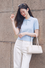 Áo polo len dệt kim màu xanh