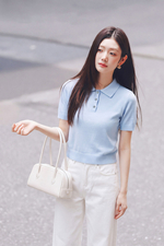 Áo polo len dệt kim màu xanh
