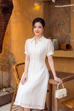 Đầm sơ mi công sở dáng xòe phối ren