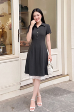 Đầm công sở dáng xòe cổ sơ mi phối ren