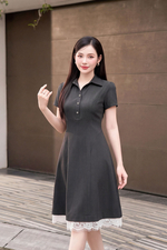 Đầm công sở dáng xòe cổ sơ mi phối ren